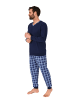 NORMANN Langarm Schlafanzug Bündchen und karierter Jersey Pyjamahose - 86151 in navy