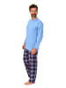 NORMANN Schlafanzug lang Pyjama FlanellHose Karo - 88238 in hellblau