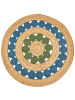 Beliani Geflochtener Teppich HOVIT in /Blau/Grün - (W) 140 x (L) 140 cm