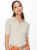 ONLY Geripptes Poloshirt Einfarbiges Kurzarm T-Shirt V-Ausschnitt ONLNIMONE in Beige