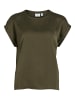 Vila Satin Blusen T-Shirt Kurzarm Basic Top Glänzend VIELLETTE in Olive-2