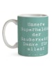 Mr. & Mrs. Panda Teetasse Spruch Putzfrau Superheldin mit Spruch in Meeresbrise