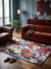 KADIMA DESIGN Wollteppich Kurzflor DAHLIA Geometrisch Floral Naturfaser Wohnzimmer in Multi