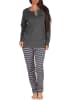 NORMANN Pyjama Kuschelinterlock Hose gestreift Faultier - 48929 in anthrazit-melange