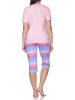 NORMANN Kurzarm Capri Schlafanzug Pyjama Übergröße Zick Zack Muster in rosa