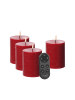 Uyuni 4er Set LED Kerzen PIA Rustik-Optik H: 10cm mit Batterien und Fernb in rot
