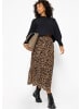 SASSYCLASSY Langer Plissée-Rock aus Chiffon mit Leo-Print in Braun