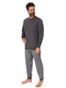 NORMANN langarm Schlafanzug Pyjama Bündchen und karierter Jersey Hose - 83160 in grau