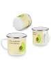 Mr. & Mrs. Panda Camping Emaille Tasse Avocado Pfeifen mit Spruch in Gelb Pastell