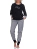 NORMANN Schlafanzug langarm Bündchen Hose PepitaLook Top - 78461 in schwarz