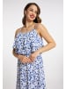 faina Damen Maxikleid Mit Blumenprint in Blau Weiss