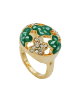 Gallay Ring 17mm mit weißen Glassteinen grün-emaillierten Flächen vergoldet Ringgröße 50 in gold