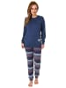 NORMANN Pyjama Bündchen und gestreifter Hose - 69179 in blau-melange