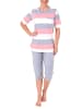 NORMANN Pyjama kurzarm Capri Hose Blockstreifen - 61853 in rosa