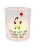 Mr. & Mrs. Panda Glas Windlicht Pinguin Luftballon mit Spruch in Transparent