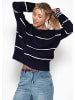 SASSYCLASSY Feinstrickpullover mit Kontraststreifen in Dunkelblau