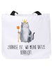 Mr. & Mrs. Panda Strandtasche Katze König mit Spruch in Weiß