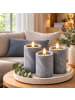 relaxdays 3 x LED Kerzen in Grau - (H)16,5 x Ø 7,5 cm