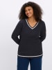 sheego Langarm-Pullover in tiefblau-ecru