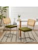 ABRIHOME Esszimmerstuhl in Grün Rattan mit Chrombeinen 2er Set Mid Century