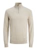 Jack & Jones Dünner Strickpullover Half Zip Stehkragen Sweater JJEEMIL in Hellgrau