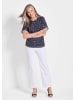 GOLDNER Kurzgröße:  Chiffonbluse im Alloverprint, Rundhals in marine / gemustert