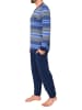 NORMANN Langarm Schlafanzug Pyjama Bündchen Streifen auch in Übergröße in blau