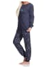 NORMANN Schlafanzug lang Bündchen Kuschel interlock Tupfen Punkte - 75955 in marine