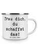Mr. & Mrs. Panda Emaille Becher Spruch Angst überwinden mit Spruch in Weiß