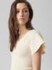 Vero Moda Geripptes Rüschen T-Shirt Kurzarm Strick Shirt VMGINNY in Beige