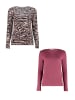 Hailys Langarmshirt 2er-Set V-Ausschnitt Normale Passform in Grau-Pink