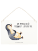 Mr. & Mrs. Panda Wandbild Holz Pinguin Lachen mit Spruch in Weiß