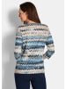 GOLDNER Halbarm-Viskosebluse, Zickzack-Design in blau / gemustert