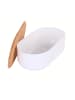 Excellent Houseware Weißer Brotkasten aus Kunststoff, Bambusdeckel in Weiß, 35 x 19 x 12 cm