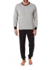 NORMANN Langarm Schlafanzug Pyjama Bündchen Minimalprint in grau