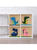 relaxdays Kinder-Aufbewahrungsbox "Dino" in Beige/ Blau - (B)33 x (H)33 x (T)33 cm