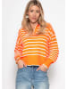 SASSYCLASSY Feinstrickpullover mit Polokragen und Ajourstreifen in Orange