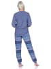 NORMANN Frottee Schlafanzug langarm Bündchen Hose gestreift - 75876 in blau-melange