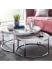KADIMA DESIGN Couchtisch-Set Rund | Marmor-Optik Weiß-Silber, 2-teilig, Metall in Silber