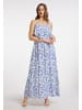 faina Damen Maxikleid Mit Blumenprint in Blau Weiss