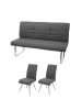 MCW Set 2x Esszimmerstuhl und Sitzbank G55, Grau-braun Bank 180cm