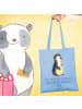 Mr. & Mrs. Panda totebag Pinguin Blumen mit Spruch in Sky Blue