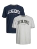 Jack & Jones 2-er Set Logo T-Shirt Kurzarm Basic Shirt JJELOGO in Blau-Weiß