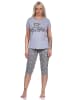 NORMANN kurzarm Schlafanzug Capri Pyjama Eulen "Nachteule" - 79942 in grau