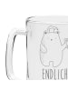 Mr. & Mrs. Panda Gravur Bierkrug Bär Prüfung mit Spruch in Transparent