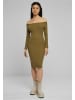 Urban Classics Urban Classics Damen Ladies Off Shoulder Longsleeve Rib Dress in tiniolive