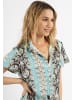 IZIA Damen Kleid Kurzarm Maxi in Blau Mehrfarbig