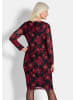 GOLDNER Kleid aus weichem Mesh in schwarz / rot / geblümt