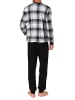 NORMANN Langarm Schlafanzug Bündchen Jersey und karierten Pyjama Oberteil in dunkelgrau