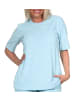 NORMANN Schlafanzug kurzarm Frottee Oberteil Pyjama Shirt Top in hellblau